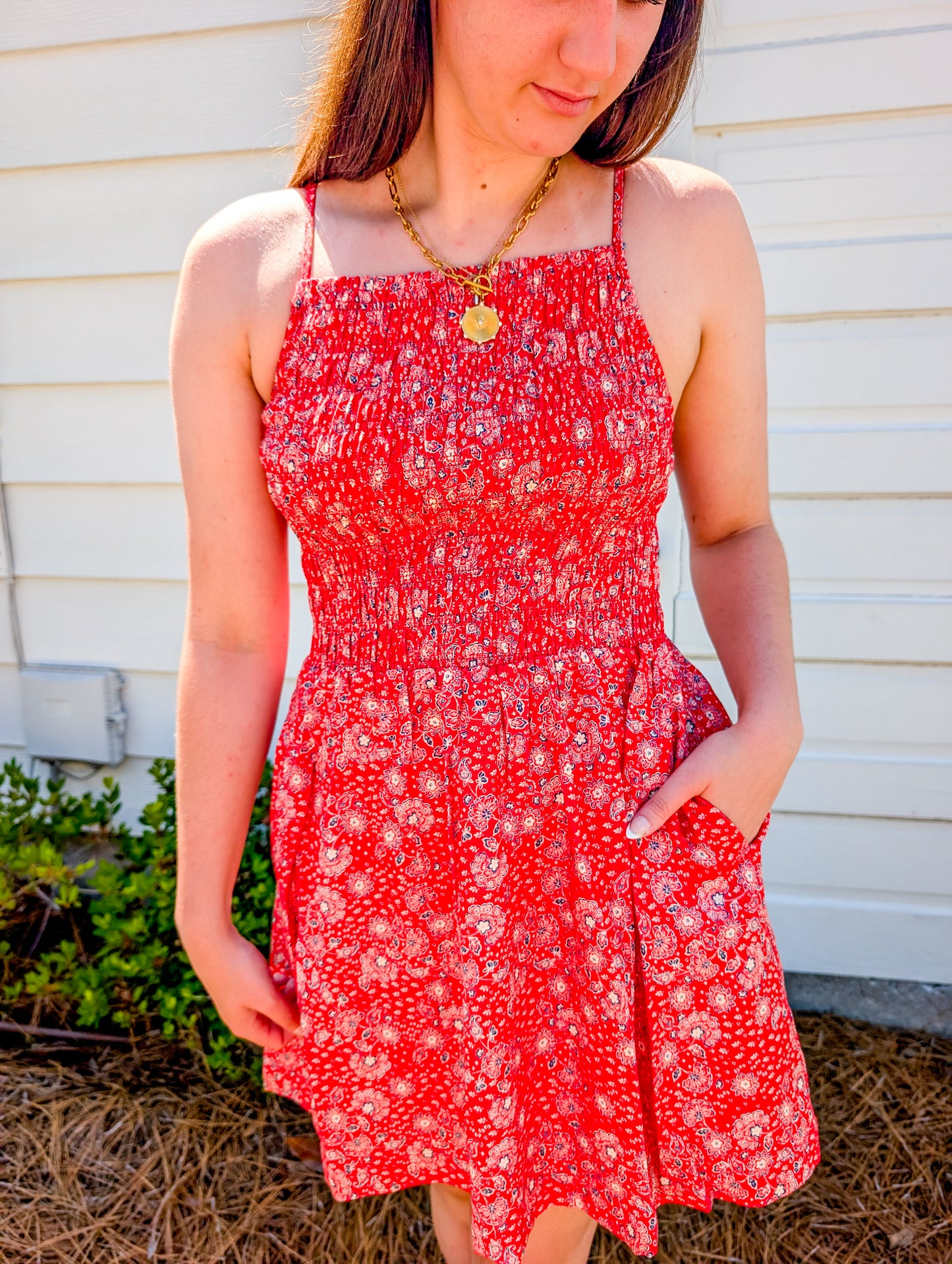 Firecracker Shirred Mini Dress