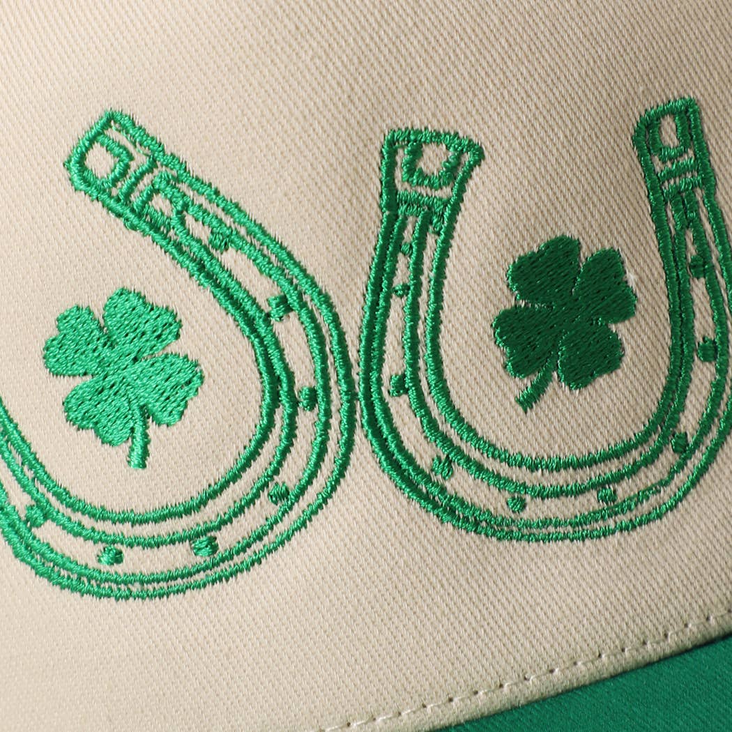 *FINAL SALE* Double Horseshoe Clover Luck Embroidery Trucker Hat