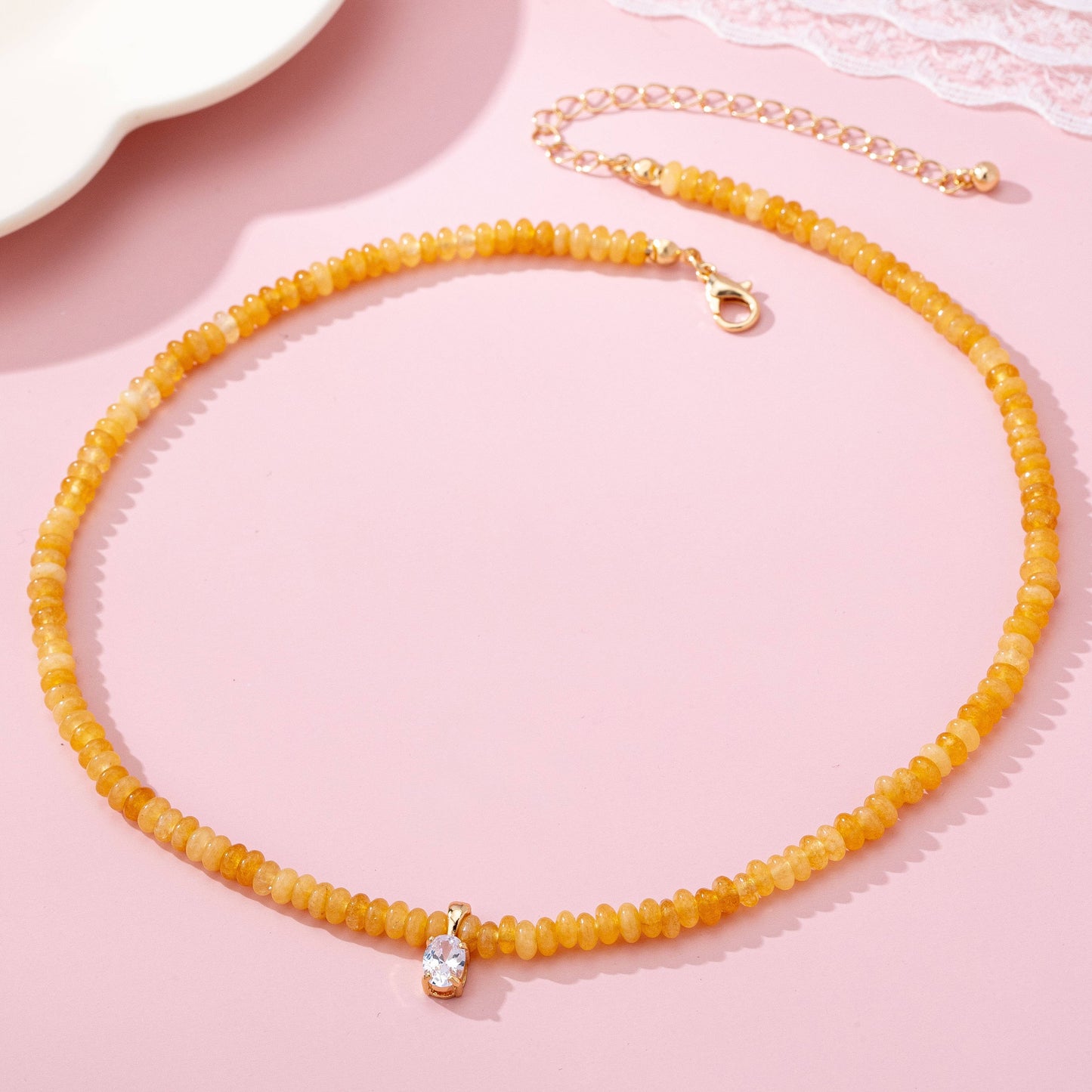 Natural Stone Beaded Charm Necklace