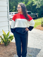 *FINAL SALE*Red, White & Black Color Block Round Neck Cloudy Knit Top