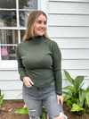 Italian Viscose Blend Ribbed Knit Mock Neck Long Sleeve Sweater