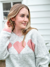 Oversized Grey Sweater with Pink Heart Motif and Pink detailing on Sleeves