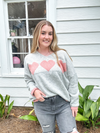 Oversized Grey Sweater with Pink Heart Motif and Pink detailing on Sleeves