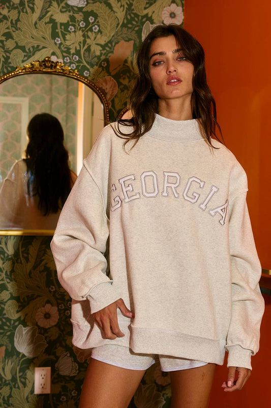 ‘GEORGIA' Embroidered Mock Neck Sweatshirt