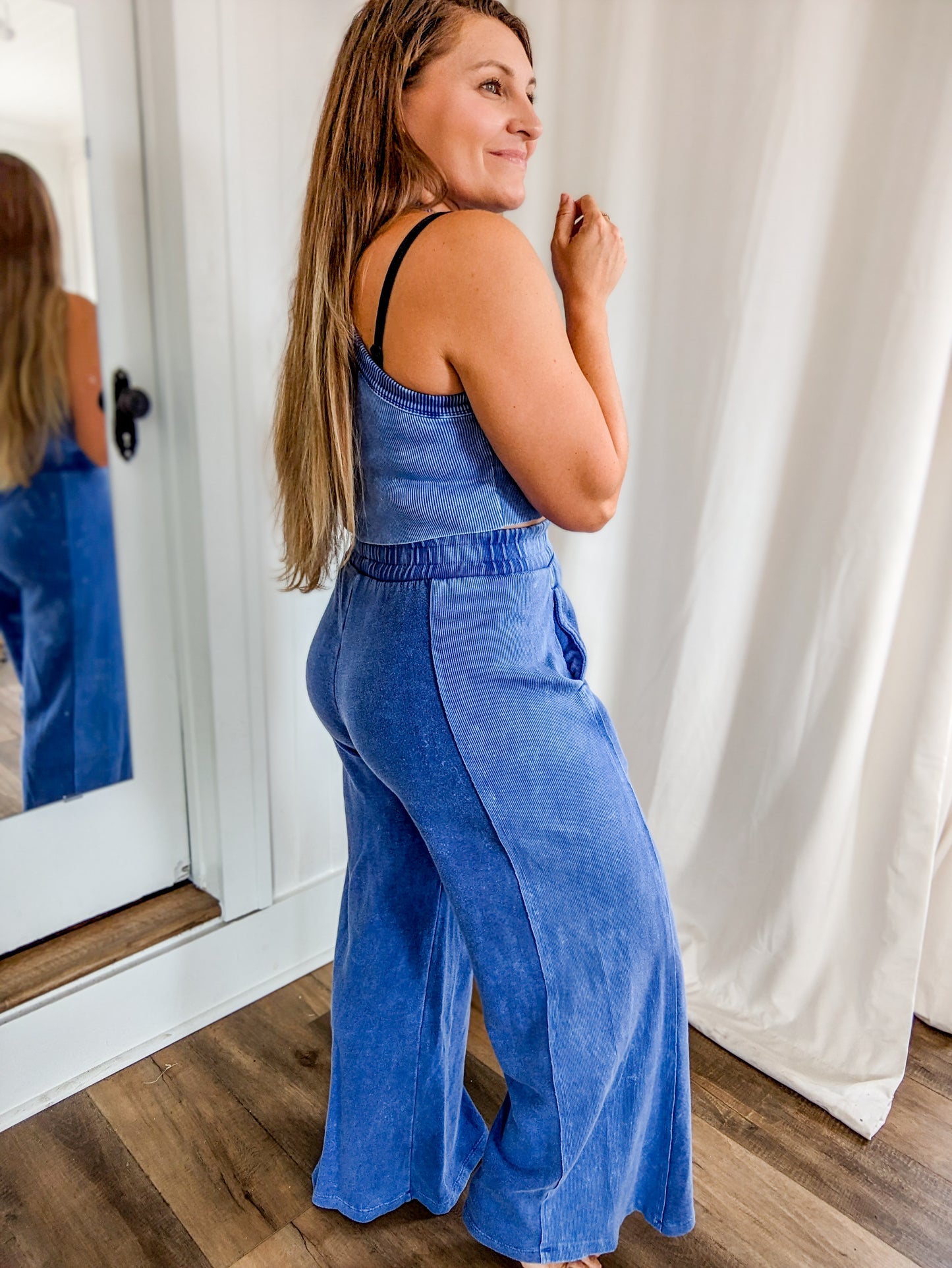 Blue meneral wash flare sweatpants