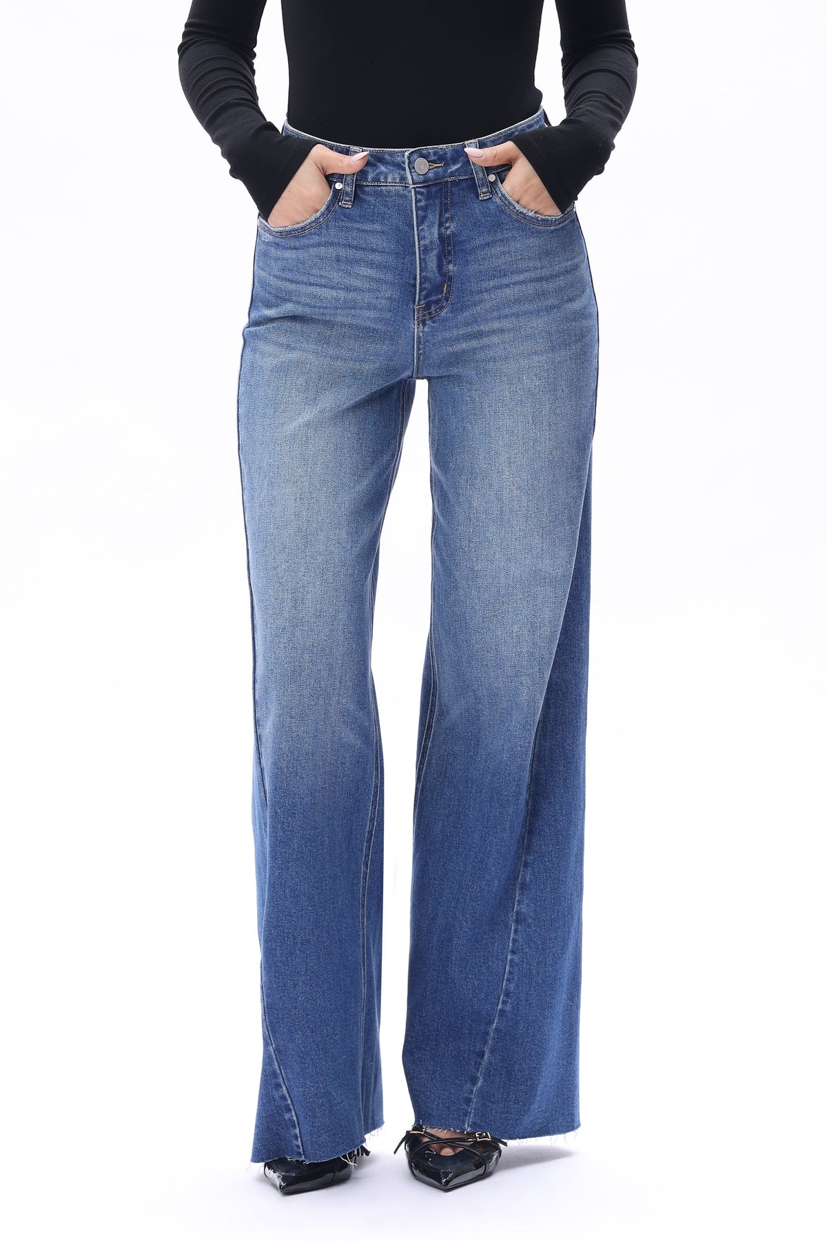 Beth  Blue High Rise Wide Leg Jeans