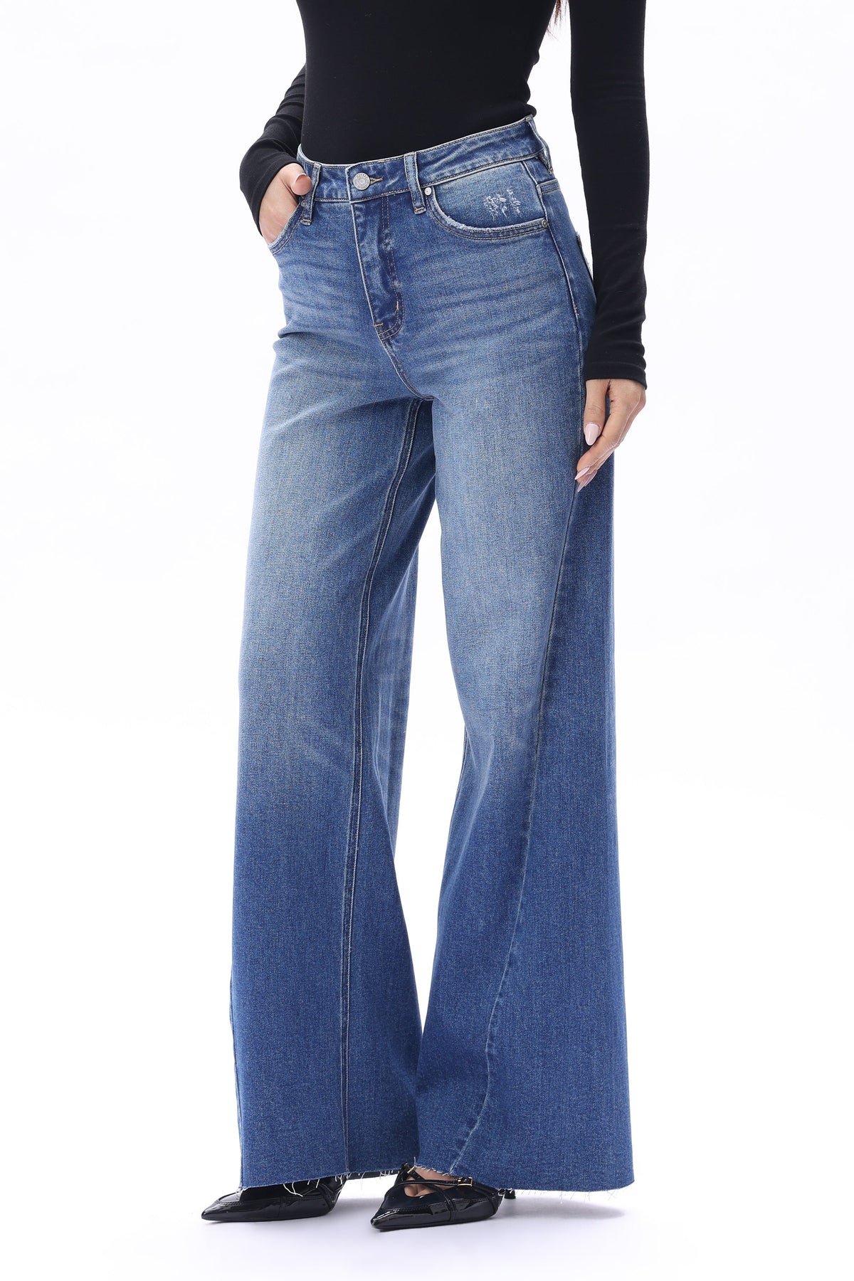Beth  Blue High Rise Wide Leg Jeans