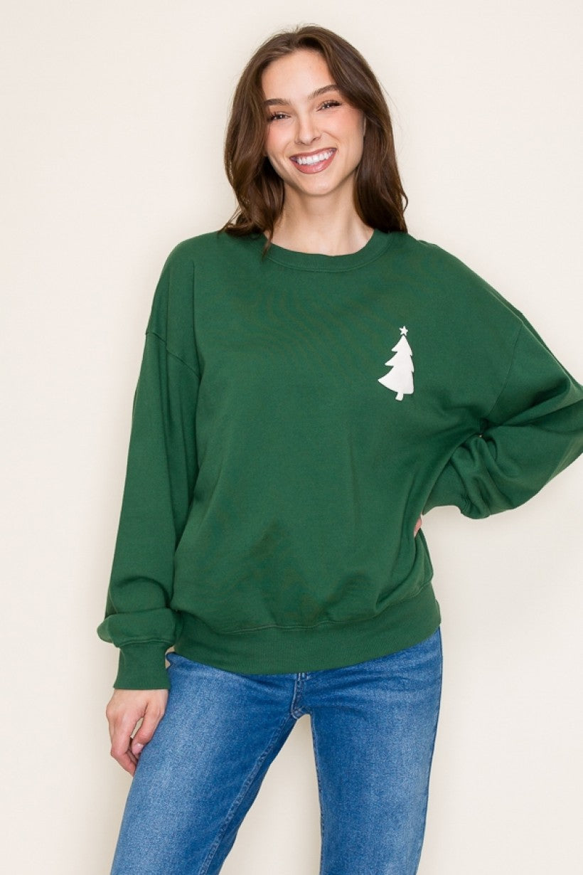 Forest Green Christmas Tree Graphic Sweatshirt