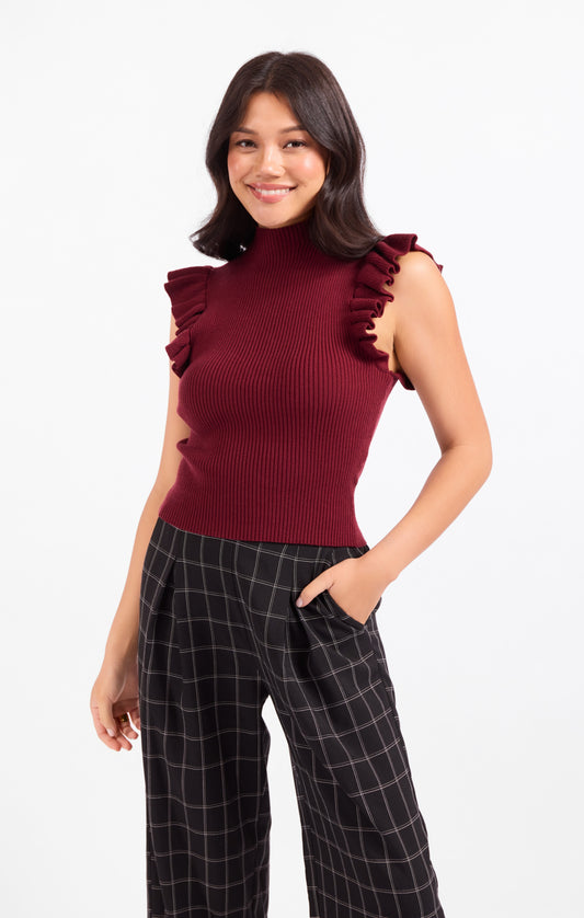 Tiffany Mockneck Ruffle Sweater Tank