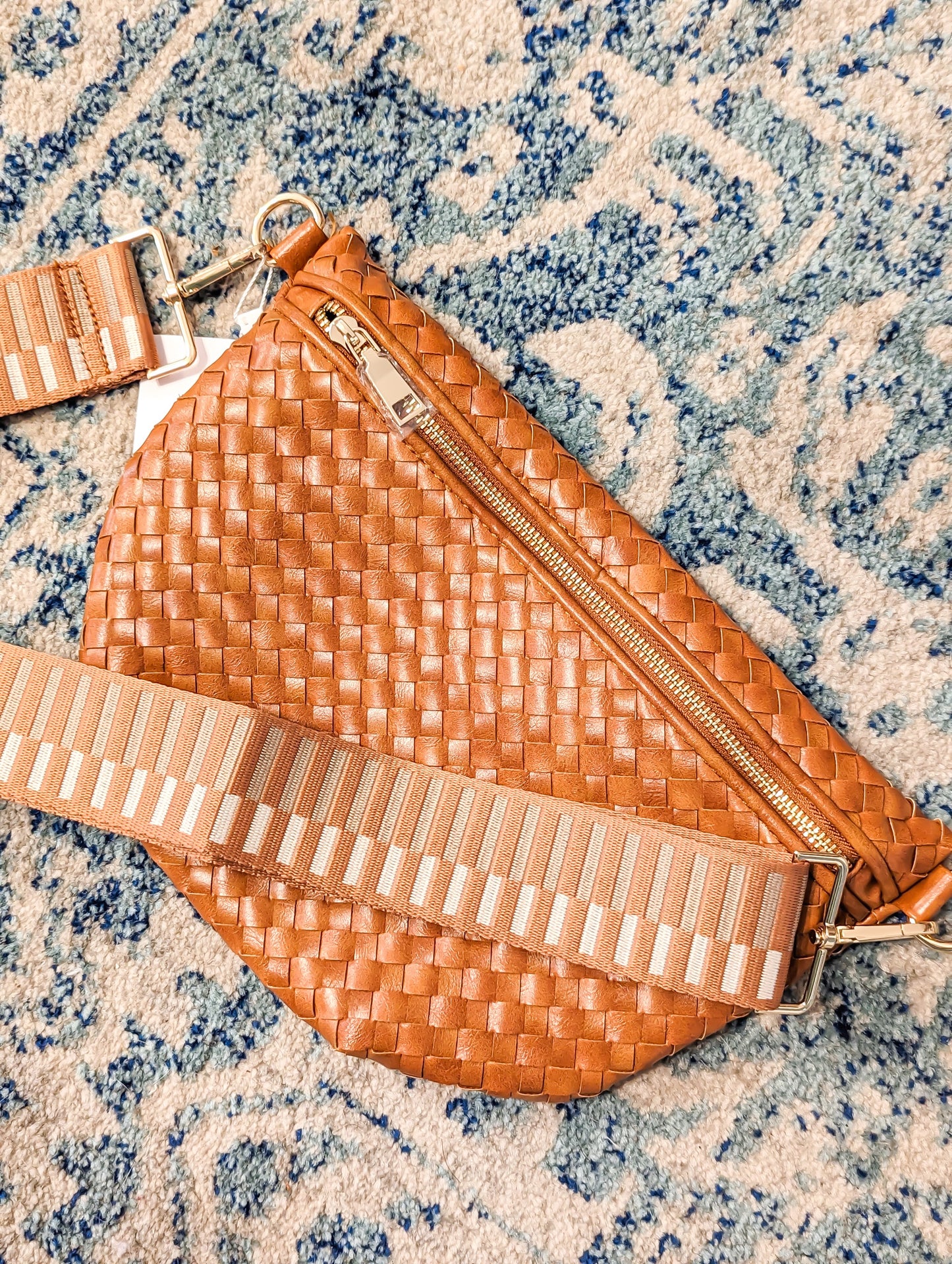 Faux Leather Woven Cross Body Bag with Adjustable Strap