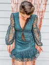 teal eyelet cocktail dress